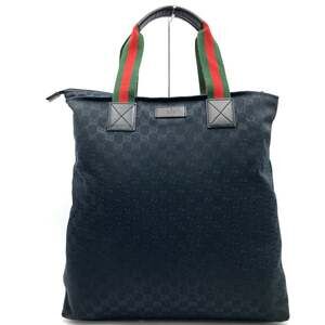 GUCCI 131233 Big Tote Bag, Handbag, Sherry Line, GG Canvas, Black, Men's and ...
